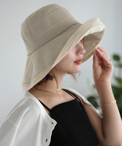 Little&More(リトルアンドモア)の「バケットハット 綿麻 あご紐 ワイヤー入り(ハット・レディース・カーキ/ブラック/ブルー/ベージュ/ネイビー・FREE)」の8枚目の写真