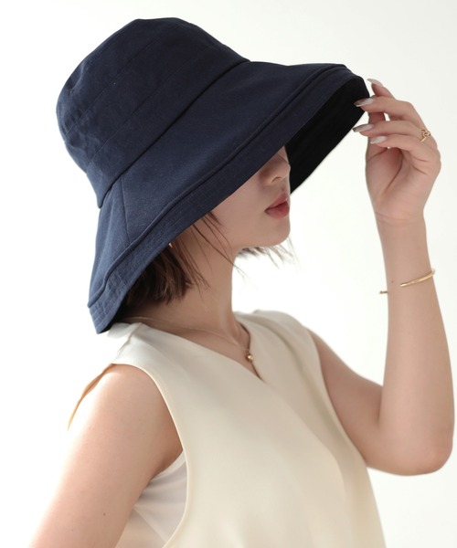 Little&More(リトルアンドモア)の「バケットハット 綿麻 あご紐 ワイヤー入り(ハット・レディース・カーキ/ブラック/ブルー/ベージュ/ネイビー・FREE)」の10枚目の写真