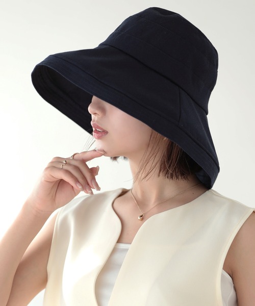 Little&More(リトルアンドモア)の「バケットハット 綿麻 あご紐 ワイヤー入り(ハット・レディース・カーキ/ブラック/ブルー/ベージュ/ネイビー・FREE)」の11枚目の写真