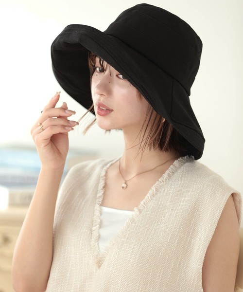 Little&More(リトルアンドモア)の「バケットハット 綿麻 あご紐 ワイヤー入り(ハット・レディース・カーキ/ブラック/ブルー/ベージュ/ネイビー・FREE)」の12枚目の写真