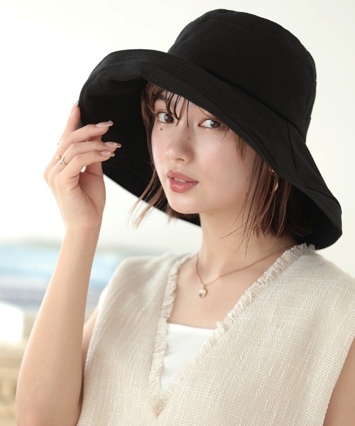 Little&More(リトルアンドモア)の「バケットハット 綿麻 あご紐 ワイヤー入り(ハット・レディース・カーキ/ブラック/ブルー/ベージュ/ネイビー・FREE)」の14枚目の写真