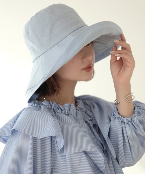 Little&More(リトルアンドモア)の「バケットハット 綿麻 あご紐 ワイヤー入り(ハット・レディース・カーキ/ブラック/ブルー/ベージュ/ネイビー・FREE)」の15枚目の写真