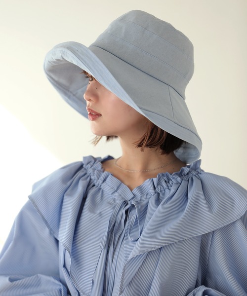 Little&More(リトルアンドモア)の「バケットハット 綿麻 あご紐 ワイヤー入り(ハット・レディース・カーキ/ブラック/ブルー/ベージュ/ネイビー・FREE)」の16枚目の写真