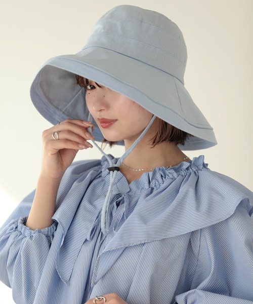 Little&More(リトルアンドモア)の「バケットハット 綿麻 あご紐 ワイヤー入り(ハット・レディース・カーキ/ブラック/ブルー/ベージュ/ネイビー・FREE)」の17枚目の写真