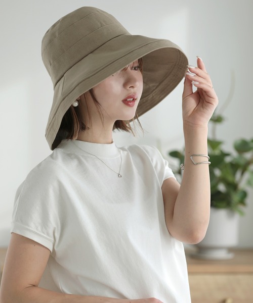 Little&More(リトルアンドモア)の「バケットハット 綿麻 あご紐 ワイヤー入り(ハット・レディース・カーキ/ブラック/ブルー/ベージュ/ネイビー・FREE)」の21枚目の写真