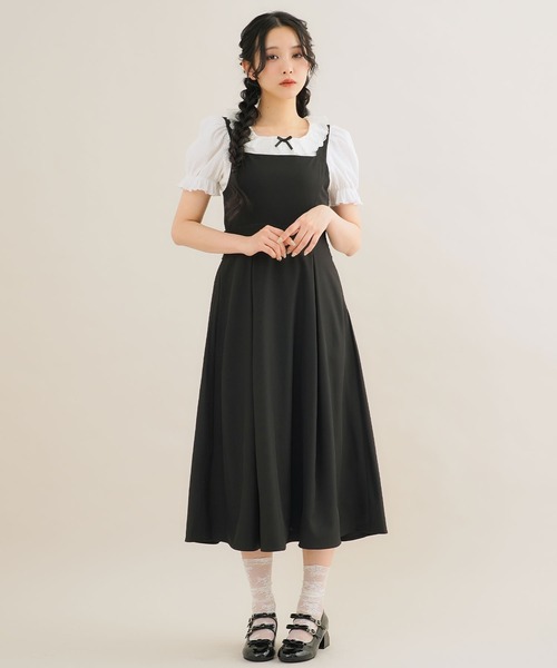 Newlyme（ニューリーミー）の「ウエストリボンシンプルジャンスカワンピ（ワンピース・レディース・ネイビー/ブルー系その他/ベビーピンク/ブラック/ピンク系その他/グレー系その他/グレー/ブラック系その他・MEDIUM/LARGE/LL/3L）」の2枚目の写真