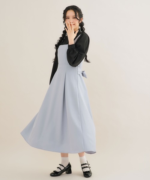 Newlyme（ニューリーミー）の「ウエストリボンシンプルジャンスカワンピ（ワンピース・レディース・ネイビー/ブルー系その他/ベビーピンク/ブラック/ピンク系その他/グレー系その他/グレー/ブラック系その他・MEDIUM/LARGE/LL/3L）」の4枚目の写真