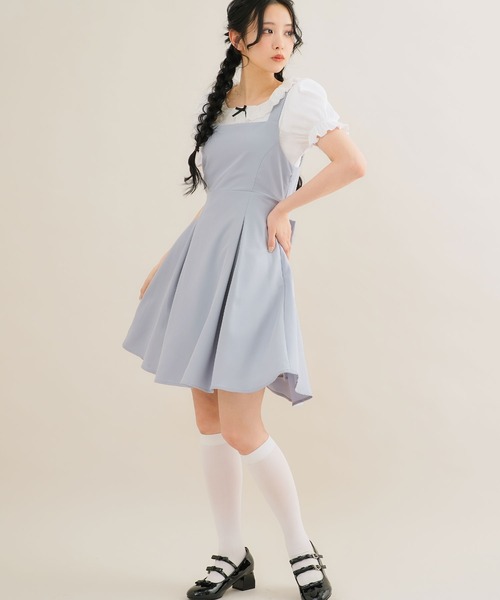 Newlyme（ニューリーミー）の「ウエストリボンシンプルジャンスカワンピ（ワンピース・レディース・ネイビー/ブルー系その他/ベビーピンク/ブラック/ピンク系その他/グレー系その他/グレー/ブラック系その他・MEDIUM/LARGE/LL/3L）」の12枚目の写真