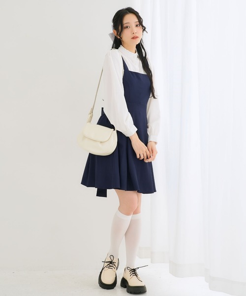 Newlyme（ニューリーミー）の「ウエストリボンシンプルジャンスカワンピ（ワンピース・レディース・ネイビー/ブルー系その他/ベビーピンク/ブラック/ピンク系その他/グレー系その他/グレー/ブラック系その他・MEDIUM/LARGE/LL/3L）」の15枚目の写真