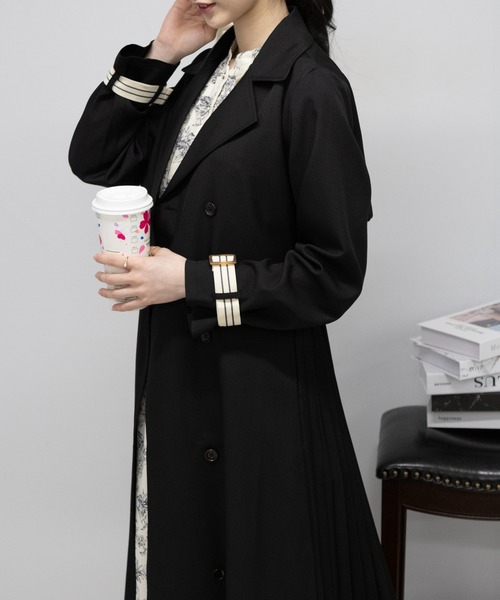 セール】サイドプリーツ切替 ロングトレンチコート（トレンチ