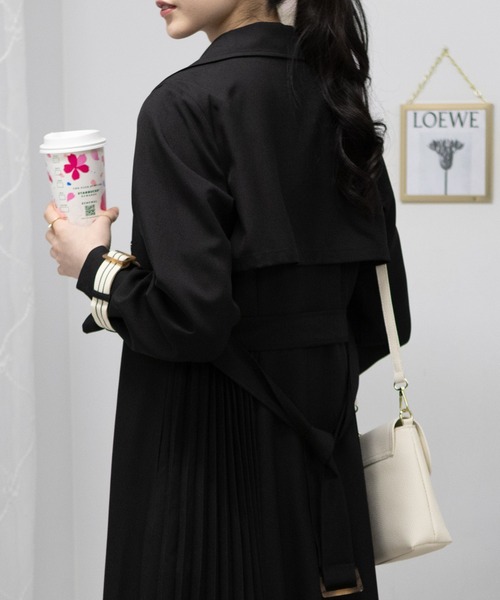 セール】サイドプリーツ切替 ロングトレンチコート（トレンチコート