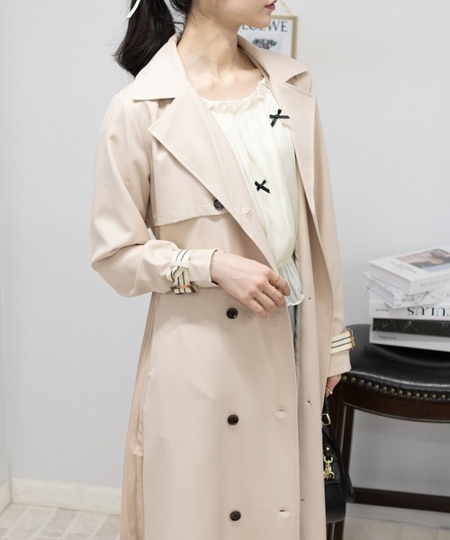 pumpkin port(パンプキンポート)の「サイドプリーツ切替 ロングトレンチコート(トレンチコート・レディース・グレー/ブラック/ベージュ・M)」の7枚目の写真