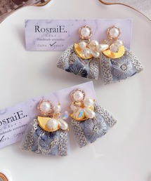 【RosraiE】ブルーインド刺繍リボンタッセル ピアス(MA)