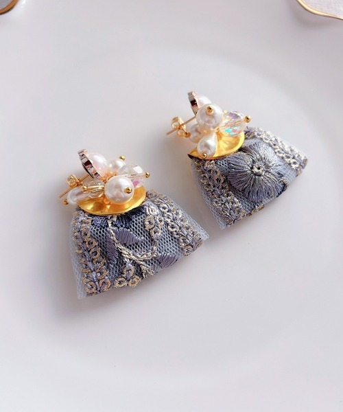 インド刺繍リボンタッセル♪ インド刺繍リボンタッセル ピアス・イヤリング ブラック