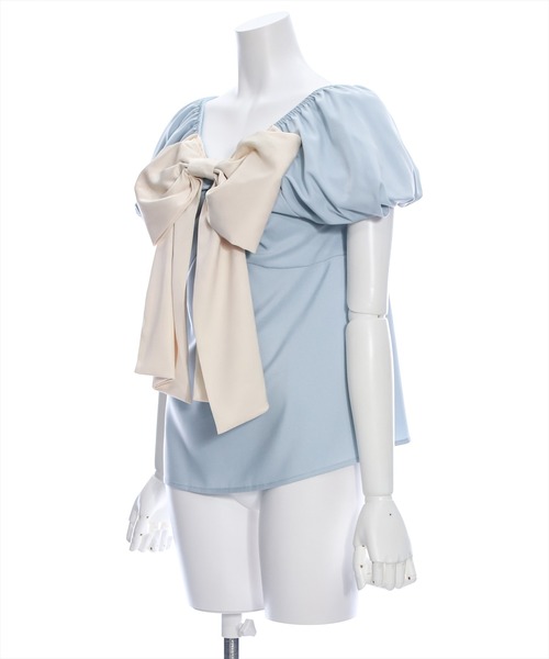 clear（クリア）の「前後2wayリボンバイカラーパフスリーブブラウス［バレエコア ガーリー］≪再入荷≫（シャツ/ブラウス・レディース・アイボリー/サックスブルー/ブラック・F）」の7枚目の写真