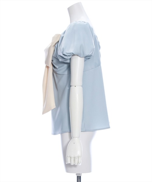 clear（クリア）の「前後2wayリボンバイカラーパフスリーブブラウス［バレエコア ガーリー］≪再入荷≫（シャツ/ブラウス・レディース・アイボリー/サックスブルー/ブラック・F）」の6枚目の写真