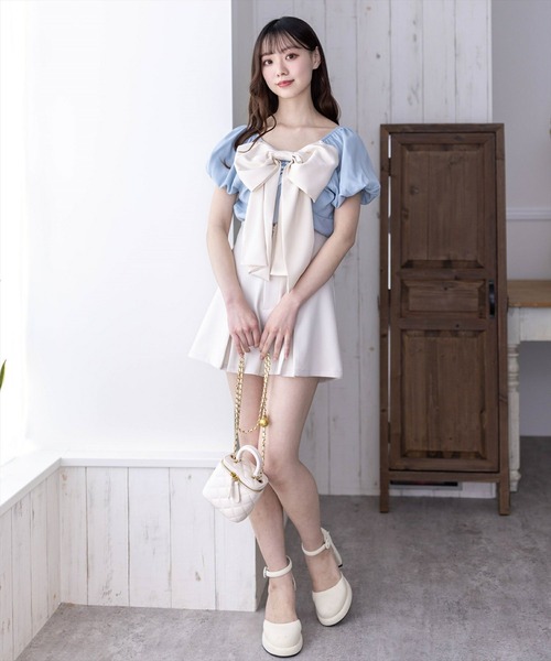 clear（クリア）の「前後2wayリボンバイカラーパフスリーブブラウス［バレエコア ガーリー］≪再入荷≫（シャツ/ブラウス・レディース・アイボリー/サックスブルー/ブラック・F）」の18枚目の写真