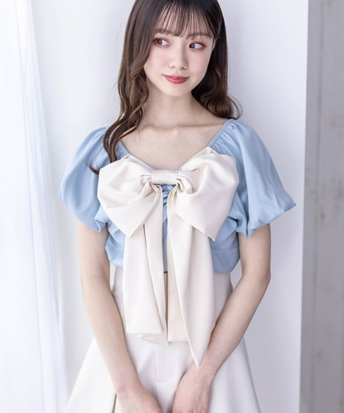 clear（クリア）の「前後2wayリボンバイカラーパフスリーブブラウス［バレエコア ガーリー］≪再入荷≫（シャツ/ブラウス・レディース・アイボリー/サックスブルー/ブラック・F）」の16枚目の写真