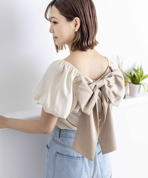 clear（クリア）の「前後2wayリボンバイカラーパフスリーブブラウス［バレエコア ガーリー］≪再入荷≫（シャツ/ブラウス・レディース・アイボリー/サックスブルー/ブラック・F）」の13枚目の写真