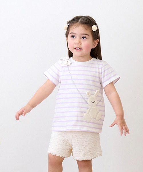 petit main(プティマイン)の「【スマイルシリーズ】らくちんポシェットT(Tシャツ/カットソー・キッズ・ラベンダー/ネイビー/オフホワイト・80cm/90cm/100cm/130cm/120cm/110cm)」の3枚目の写真