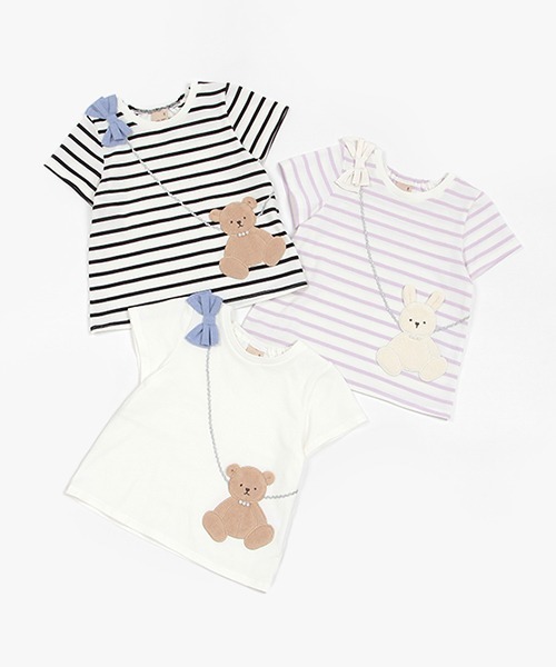 petit main(プティマイン)の「【スマイルシリーズ】らくちんポシェットT(Tシャツ/カットソー・キッズ・ラベンダー/ネイビー/オフホワイト・80cm/90cm/100cm/130cm/120cm/110cm)」の4枚目の写真