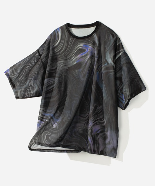 HARE（ハレ）の「マーブルメッシュガラオーバーカットソー(HARE)（Tシャツ/カットソー・メンズ・グレー/ブラック・FREE）」の2枚目の写真