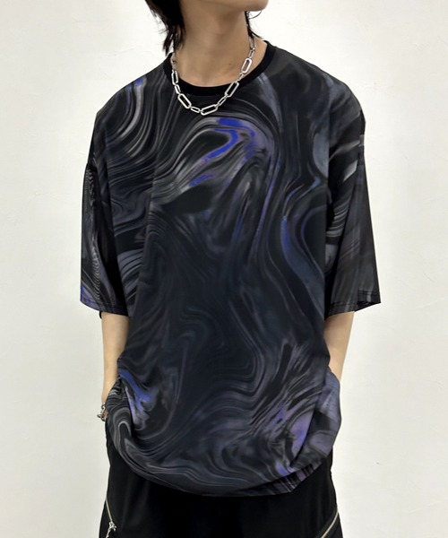 HARE（ハレ）の「マーブルメッシュガラオーバーカットソー(HARE)（Tシャツ/カットソー・メンズ・グレー/ブラック・FREE）」の4枚目の写真