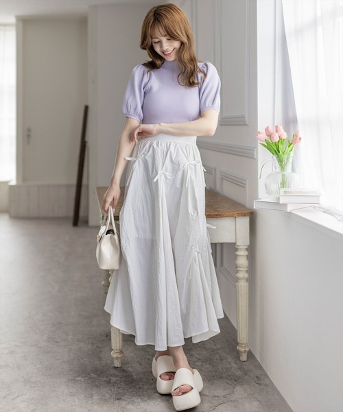 clear（クリア）の「タックリボンフレアスカート[バレエコア ガーリー]≪再入荷≫（スカート・レディース・ブラック/オフホワイト・F）」の15枚目の写真