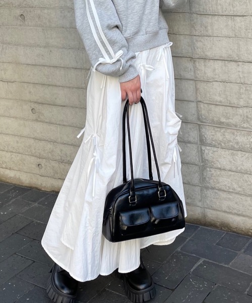 clear（クリア）の「タックリボンフレアスカート[バレエコア ガーリー]≪再入荷≫（スカート・レディース・ブラック/オフホワイト・F）」の3枚目の写真