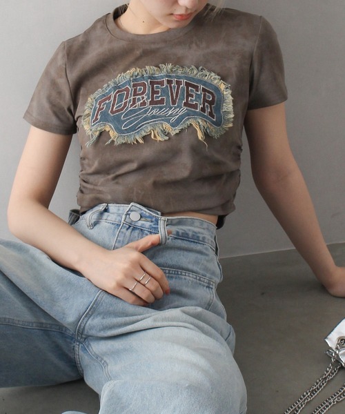 SpRay(スプレイ)の「FOREVERフリンジちびTシャツ(Tシャツ/カットソー・レディース・ブラウン/チャコールグレー/アイボリー・FREE)」の3枚目の写真