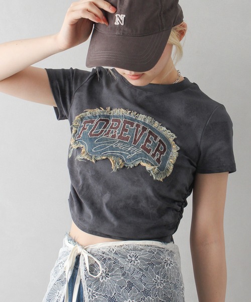 SpRay(スプレイ)の「FOREVERフリンジちびTシャツ(Tシャツ/カットソー・レディース・ブラウン/チャコールグレー/アイボリー・FREE)」の2枚目の写真