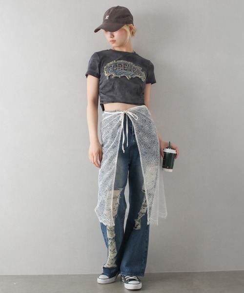 SpRay(スプレイ)の「FOREVERフリンジちびTシャツ(Tシャツ/カットソー・レディース・ブラウン/チャコールグレー/アイボリー・FREE)」の5枚目の写真