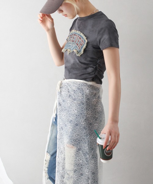 SpRay(スプレイ)の「FOREVERフリンジちびTシャツ(Tシャツ/カットソー・レディース・ブラウン/チャコールグレー/アイボリー・FREE)」の6枚目の写真