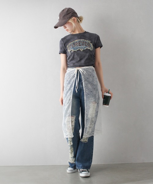 SpRay(スプレイ)の「FOREVERフリンジちびTシャツ(Tシャツ/カットソー・レディース・ブラウン/チャコールグレー/アイボリー・FREE)」の10枚目の写真