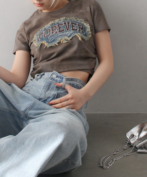 SpRay(スプレイ)の「FOREVERフリンジちびTシャツ(Tシャツ/カットソー・レディース・ブラウン/チャコールグレー/アイボリー・FREE)」の21枚目の写真