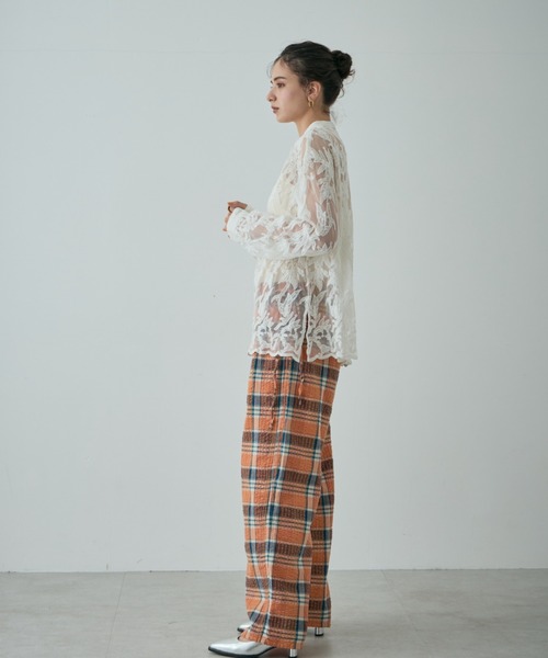 ローズバッド ROSE BUD 24SS シアーレース刺繍 シャツ ブラウス 茶 ローズバッド ROSE BUD 24SS シアーレース刺繍 シャツ ブラウス