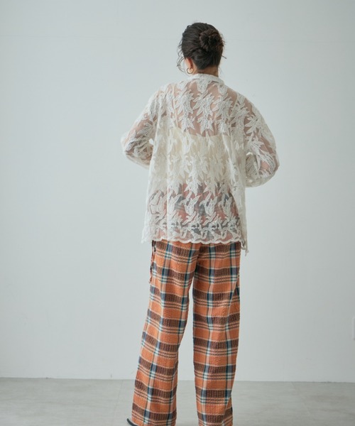 ローズバッド ROSE BUD 24SS シアーレース刺繍 シャツ ブラウス 茶 ローズバッド ROSE BUD 24SS シアーレース刺繍 シャツ ブラウス