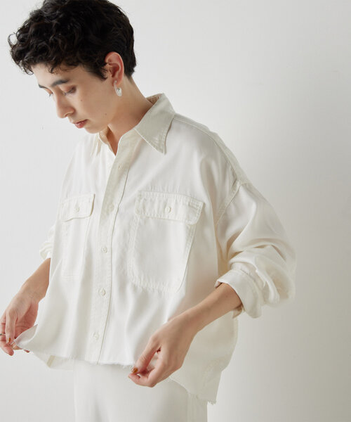 Whim Gazette（ウィムガゼット）の「テンセル(TM)繊維使用シャツ（シャツ/ブラウス・レディース・ベージュ/チャコールグレー/オフホワイト・FREE）」の19枚目の写真