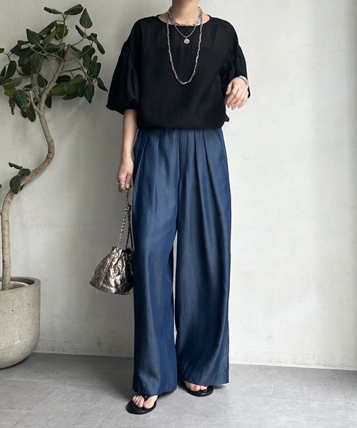 DouDou（ドゥドゥ）の「テンセルデニムタックワイドパンツ（デニムパンツ・レディース・ブルー/インディゴブルー・FREE/TM）」の12枚目の写真