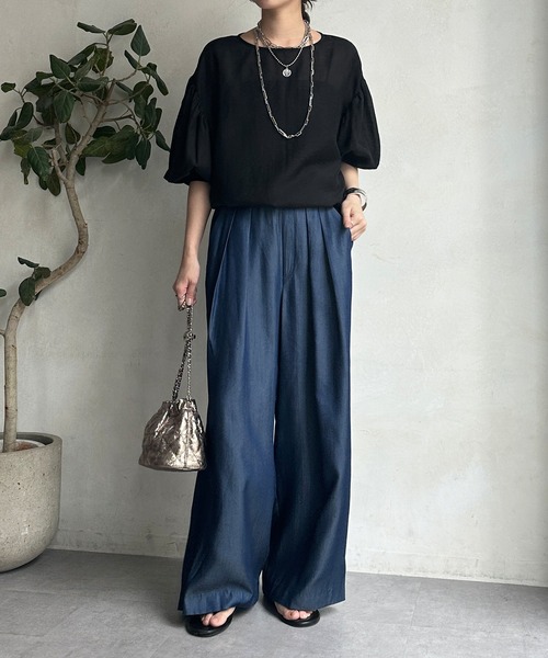 DouDou（ドゥドゥ）の「テンセルデニムタックワイドパンツ（デニムパンツ・レディース・ブルー/インディゴブルー・FREE/TM）」の14枚目の写真