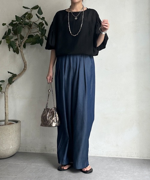 DouDou（ドゥドゥ）の「テンセルデニムタックワイドパンツ（デニムパンツ・レディース・ブルー/インディゴブルー・FREE/TM）」の15枚目の写真