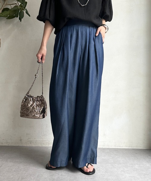 DouDou（ドゥドゥ）の「テンセルデニムタックワイドパンツ（デニムパンツ・レディース・ブルー/インディゴブルー・FREE/TM）」の17枚目の写真