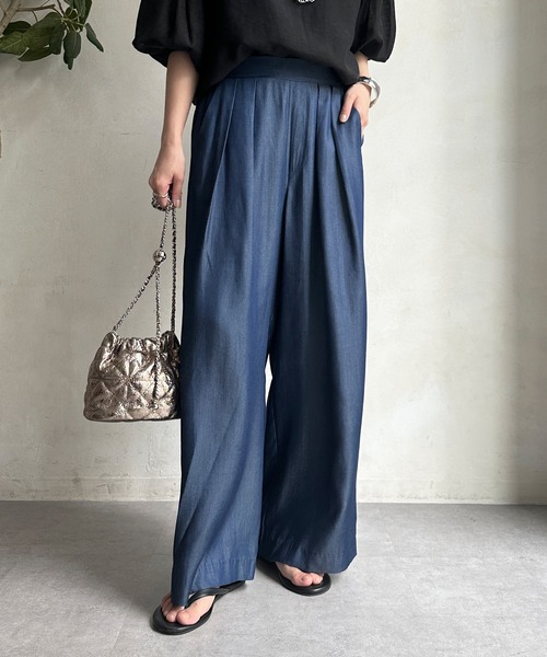 DouDou（ドゥドゥ）の「テンセルデニムタックワイドパンツ（デニムパンツ・レディース・ブルー/インディゴブルー・FREE/TM）」の19枚目の写真