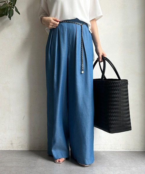 DouDou（ドゥドゥ）の「テンセルデニムタックワイドパンツ（デニムパンツ・レディース・ブルー/インディゴブルー・FREE/TM）」の9枚目の写真