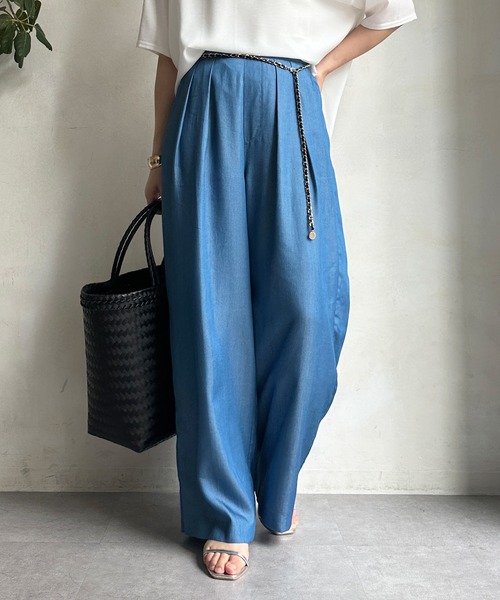 【新品】DouDou ドゥドゥ ペイントタックデニム ワイド ジーンズ 38 DouDou（ドゥドゥ） デニムパンツ 38 ブルー レディース : ZOZOTOWN