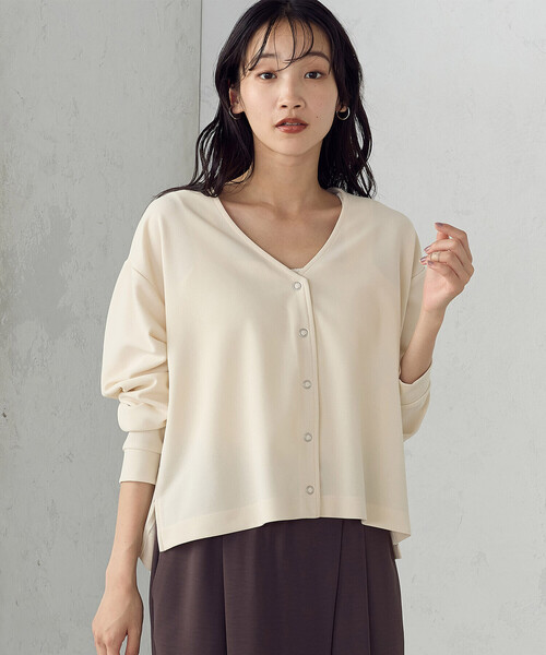 COMME CA ISM（コムサイズム）の「スナップボタン カーディガン（カーディガン/ボレロ・レディース・ダークブラウン/アイボリー・MEDIUM/LARGE）」の7枚目の写真