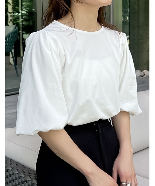 Re:EDIT（リエディ）の「[二の腕カバー]五分袖バルーンスリーブTシャツ（Tシャツ/カットソー・レディース・ブラック/ホワイト・MEDIUM/LARGE）」の21枚目の写真