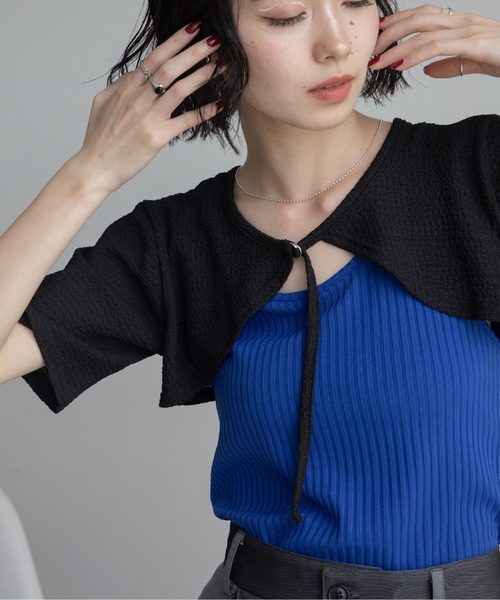 VACANCY（ヴァカンシー）の「レイヤーライクドッキングジャガードトップス（Tシャツ/カットソー・レディース・ブラック/ブルー・FREE）」の6枚目の写真