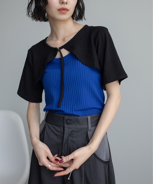 VACANCY（ヴァカンシー）の「レイヤーライクドッキングジャガードトップス（Tシャツ/カットソー・レディース・ブラック/ブルー・FREE）」の8枚目の写真