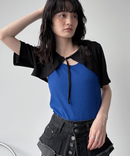 VACANCY（ヴァカンシー）の「レイヤーライクドッキングジャガードトップス（Tシャツ/カットソー・レディース・ブラック/ブルー・FREE）」の19枚目の写真